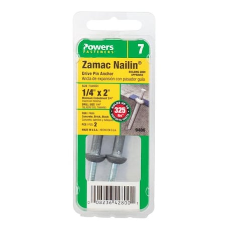 Hillman Hammer Drive Anchor, 1/4 inch Dia., 2 inch L, Zinc 6 PK 5334313